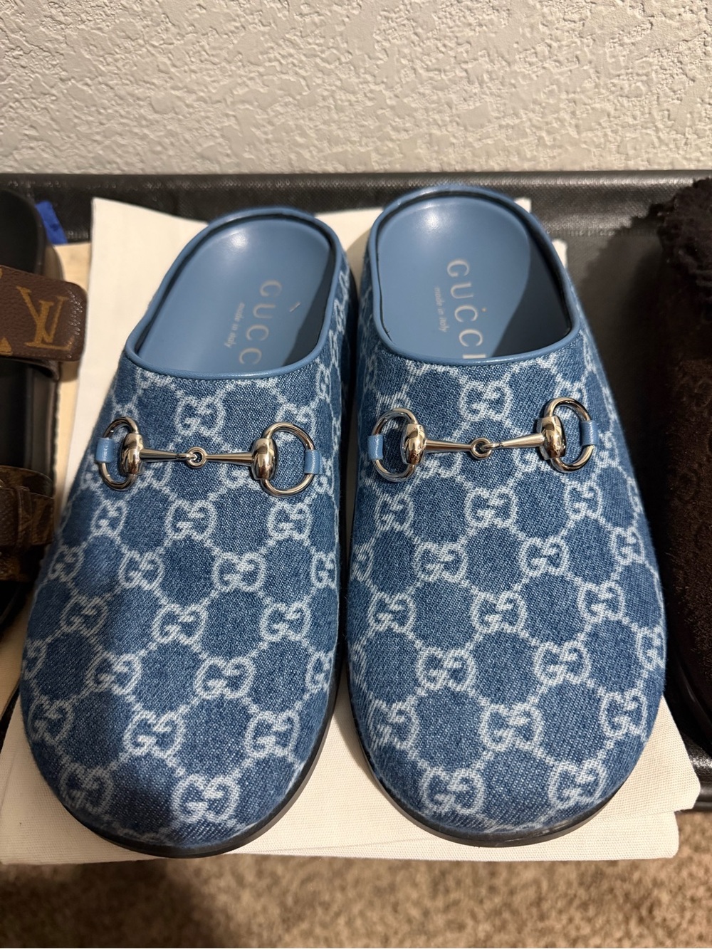Gucci Kids Denim Blue GG Horsebit Clogs